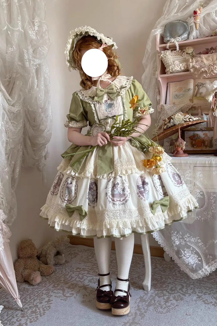 Emerald Ida's Flowers Short-Sleeve Ruffled Bowknot Sweet Dress