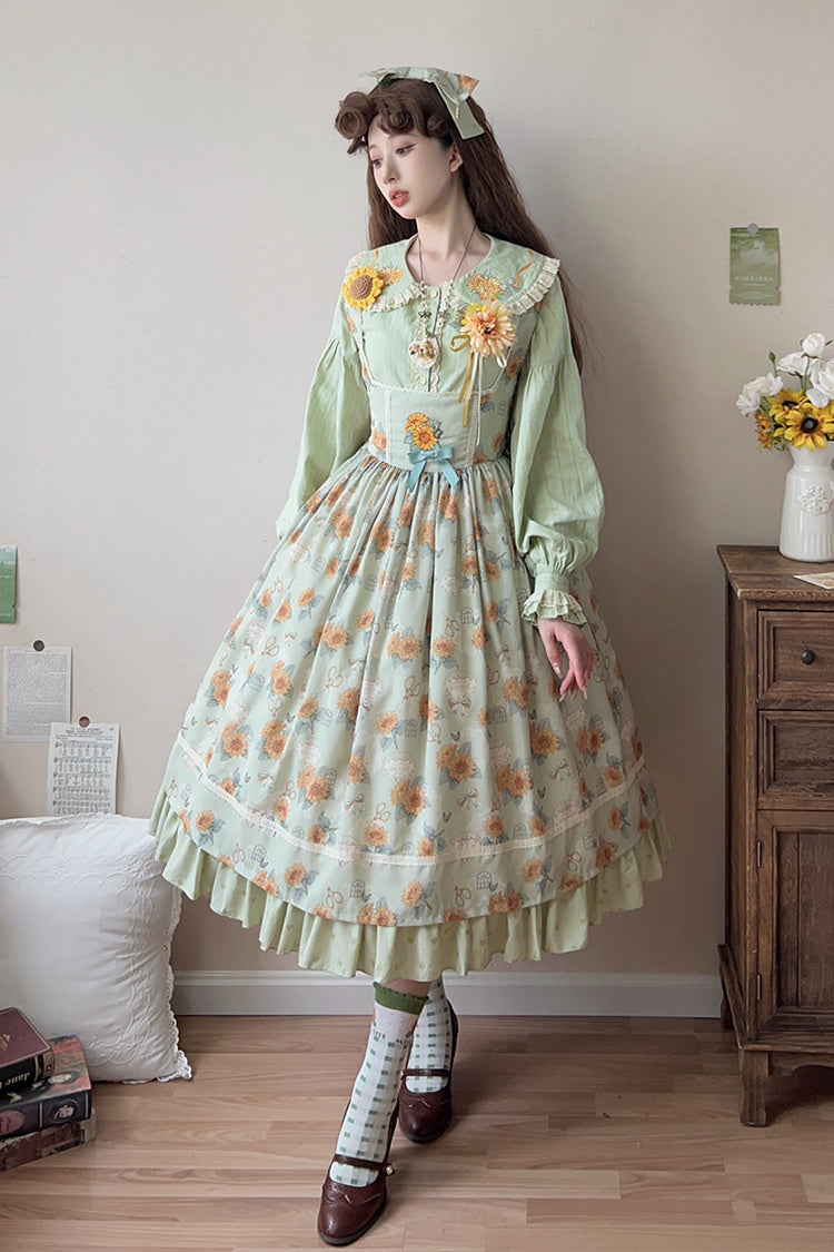 Emerald Gardening Sunflower Sleeveless Ruffle Bow Uplift Elegant JSK