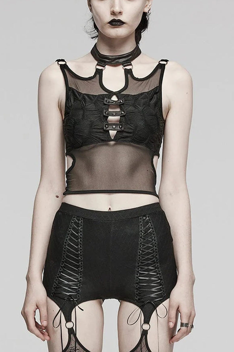 No-Sleeve Mesh Cutout Ring Steampunk Waistcoat