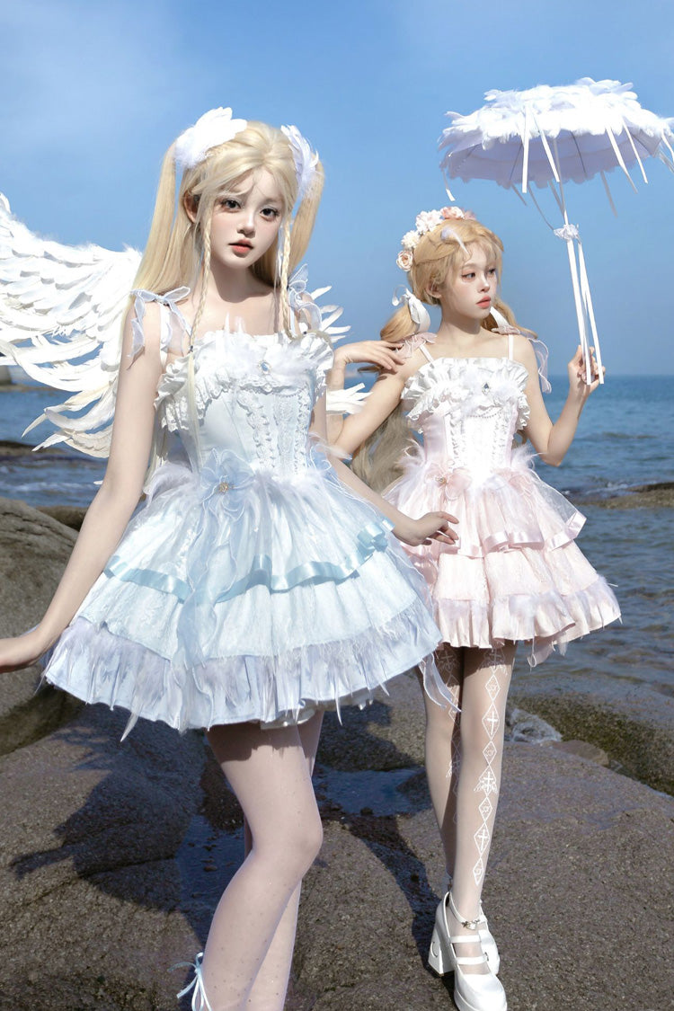 Ballet-Inspired Multi-Layer Ruffle JSK Dress with Bowknot in Three Hues - EtherealGrace