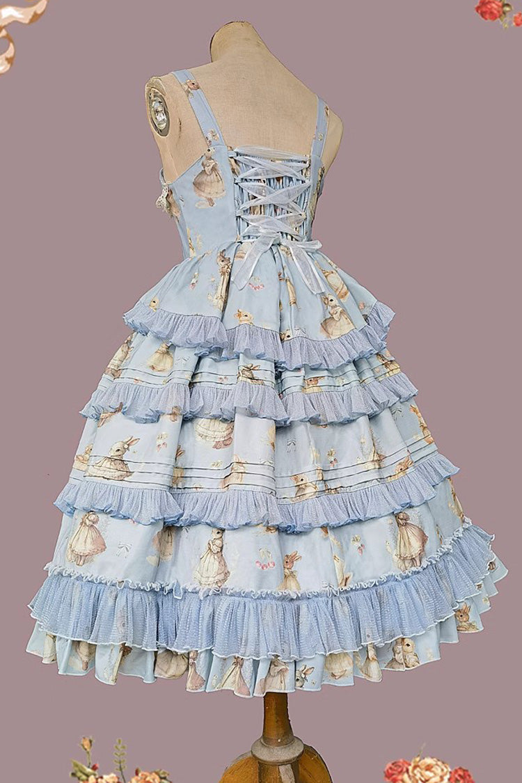 Multi-Layer Ruffle Sweet Elegant Lolita JSK Dress with Rabbit Dance Print - 4 Colors