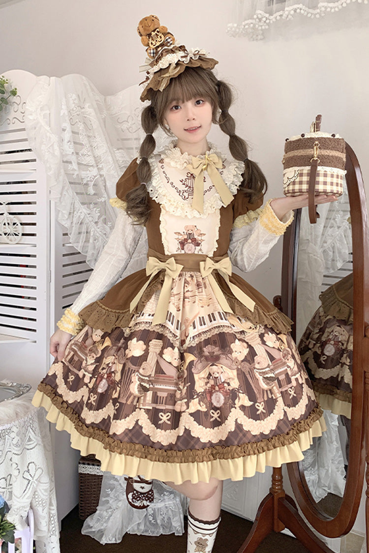 Little Bear Concerto Print Bow Princess Lolita Gown