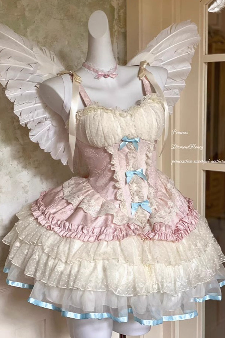 Blush Ruffled Bow Lace Ballet Dress with Layers