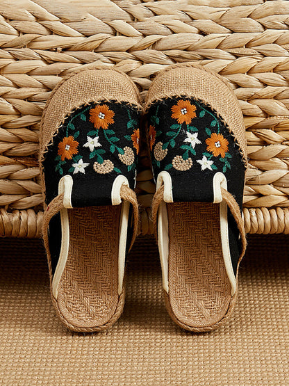 Women Summer Ethnic Flower Embroidery Slippers CC050