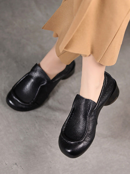 Women Summer Retro Soft Genuine Leather Low Heel Shoes CX013