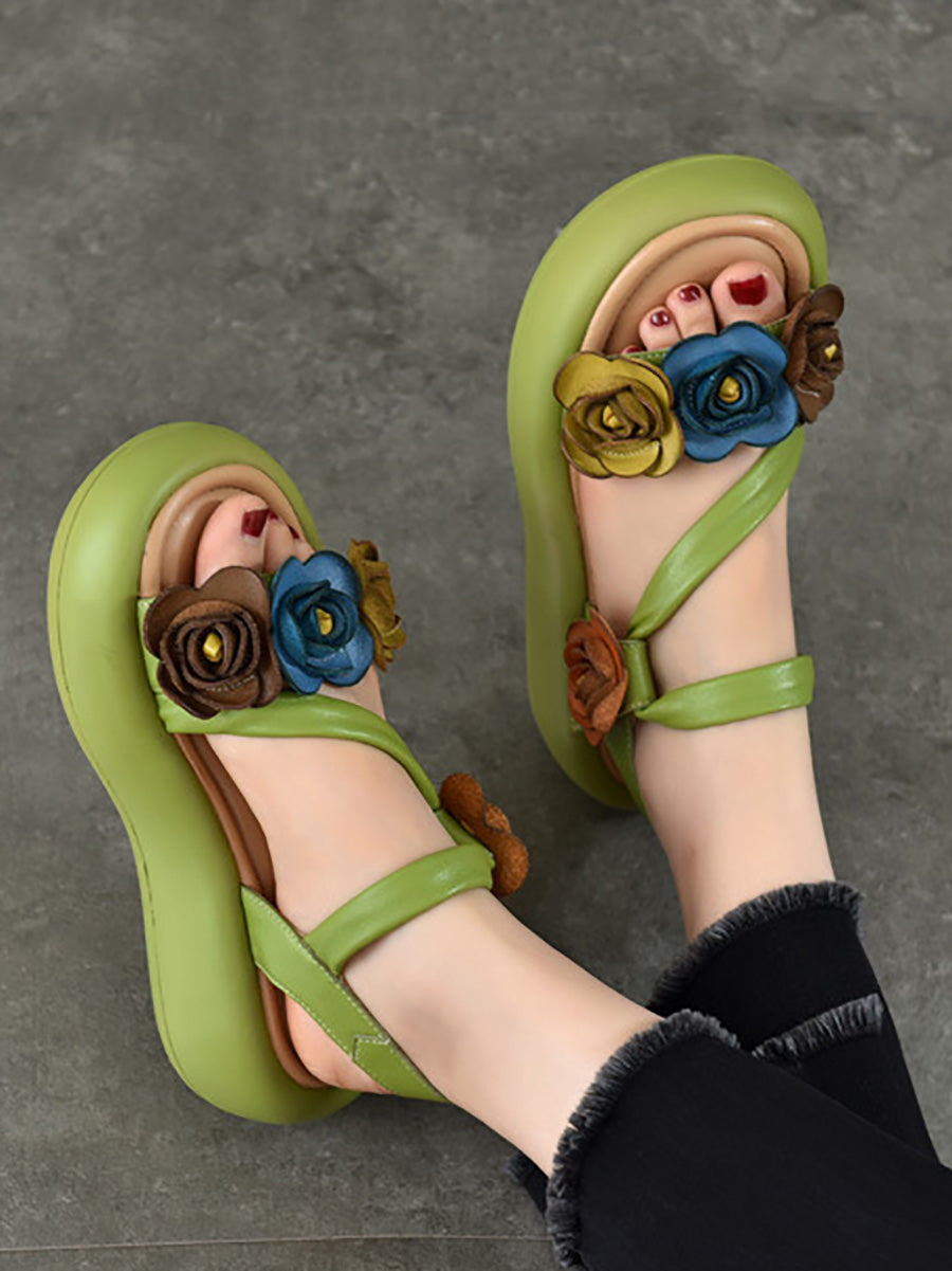 Sandals Vintage FLower Platform Leather Women