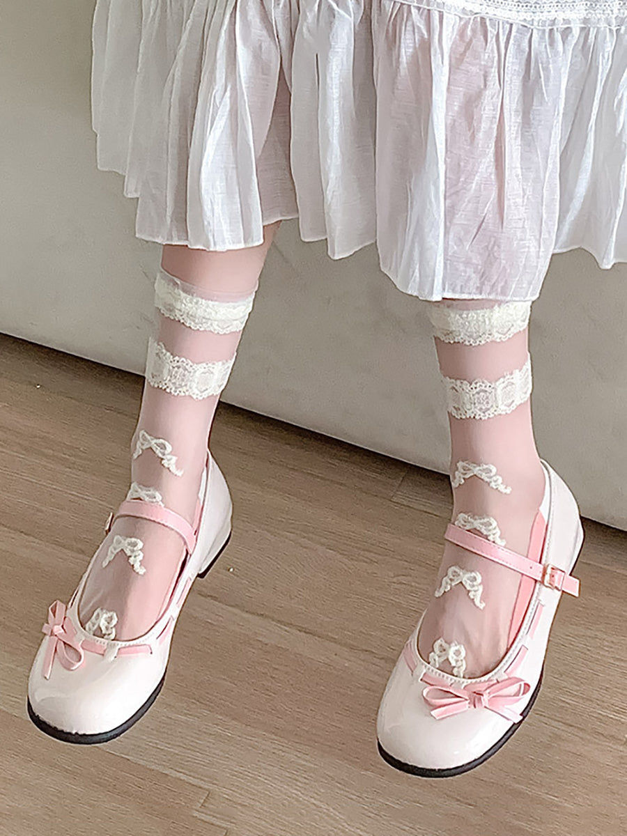 3 Pairs Women Elegant Flower Lace Spliced Thin Socks BN1032