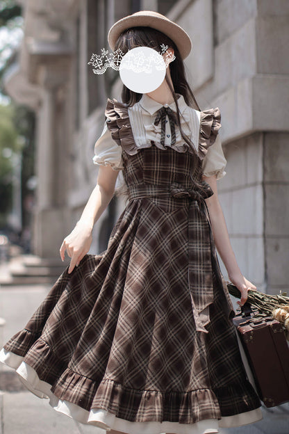 Thames at Dusk Print Vintage Lolita Dress with Ruffle - Short Sleeves