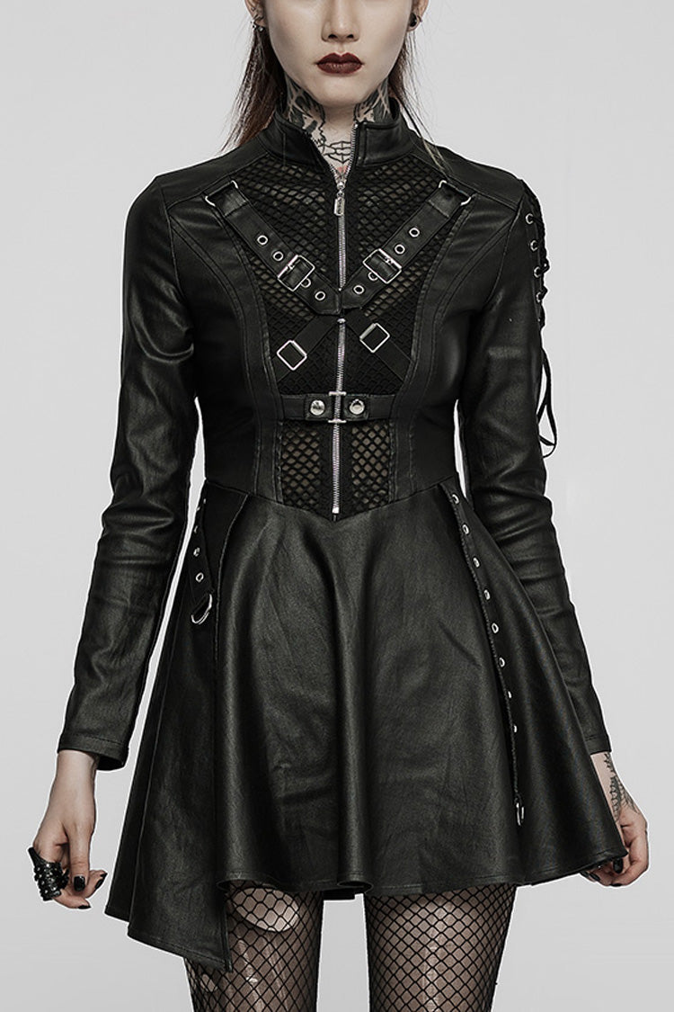 Ebony Long-Sleeve Fitted Sheer Asymmetric Steampunk Dress