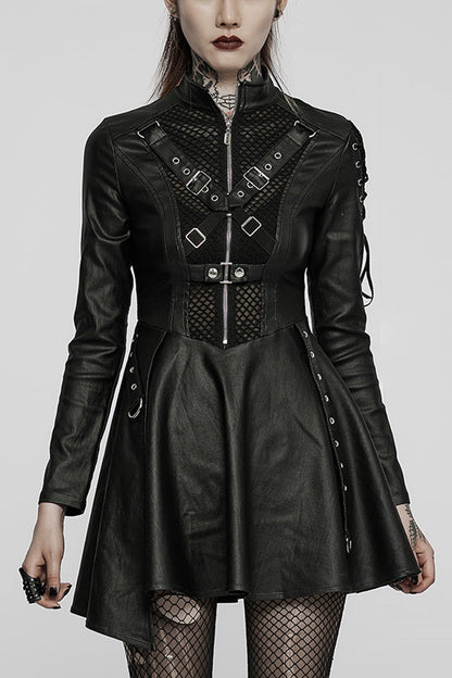 Ebony Long-Sleeve Fitted Sheer Asymmetric Steampunk Dress