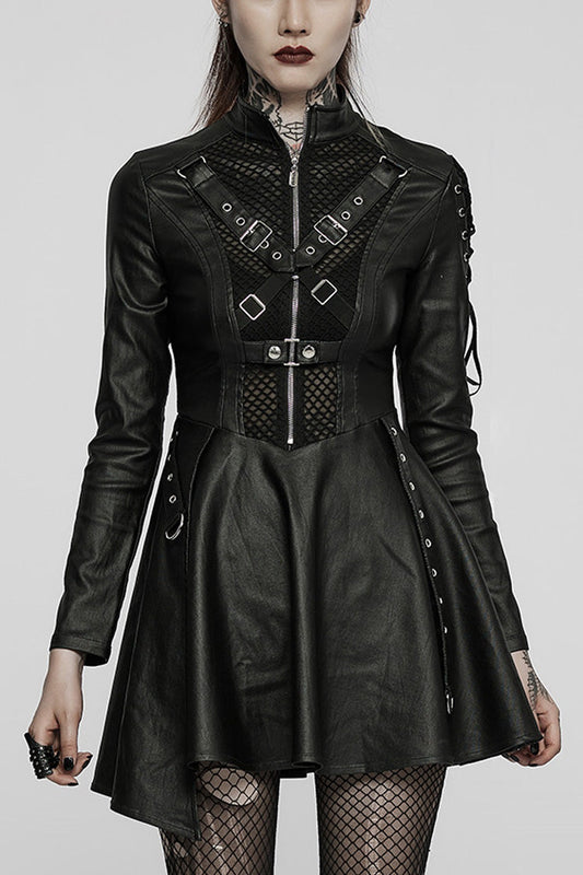 Ebony Long-Sleeve Fitted Sheer Asymmetric Steampunk Dress