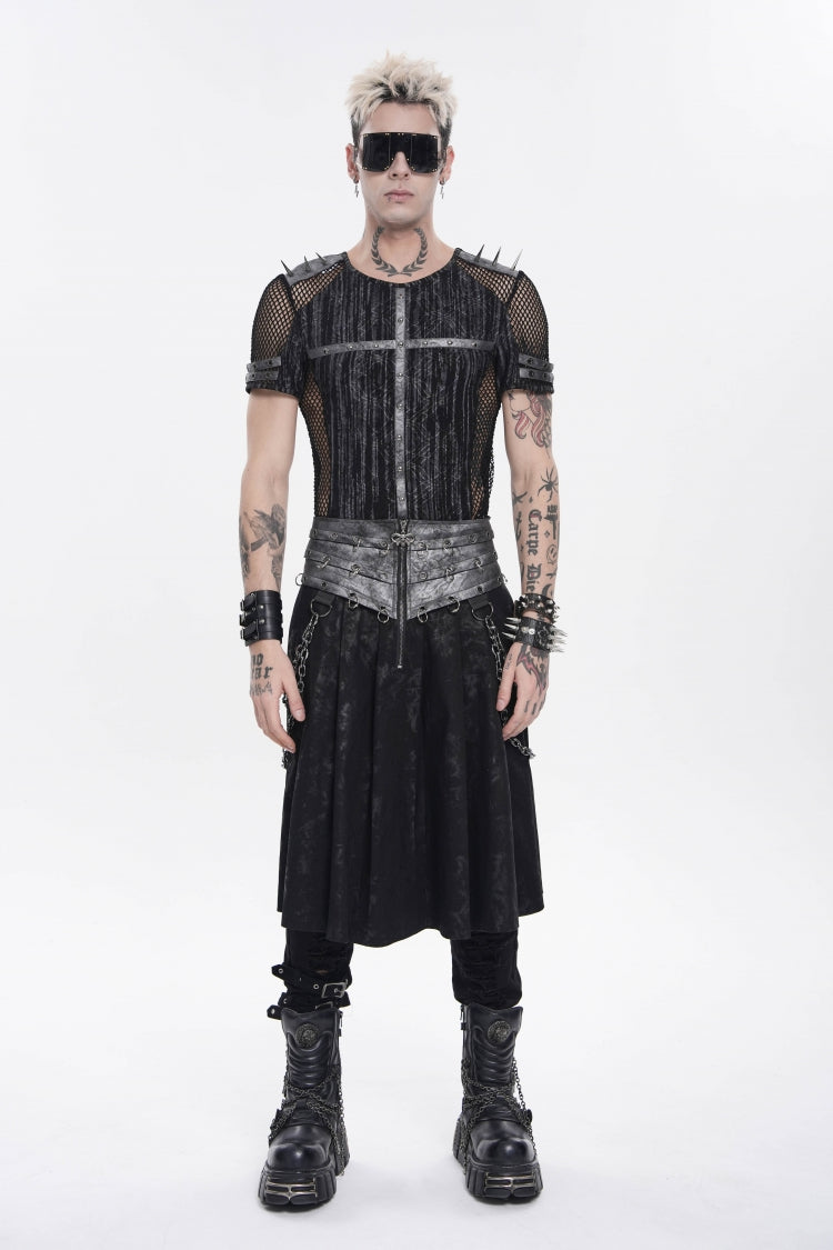 Chain-Decorated Lace-Up Pleated Punk Skirt for Men
