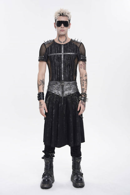 Chain-Decorated Lace-Up Pleated Punk Skirt for Men