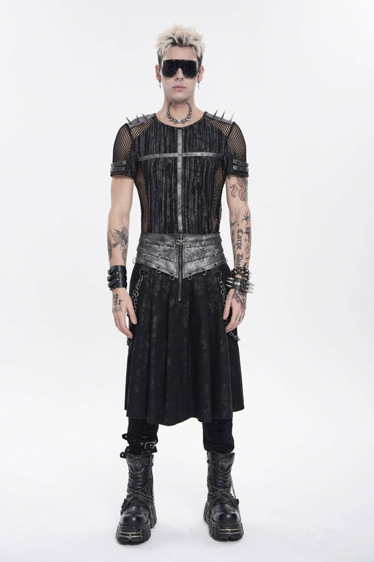 Chain-Decorated Lace-Up Pleated Punk Skirt for Men
