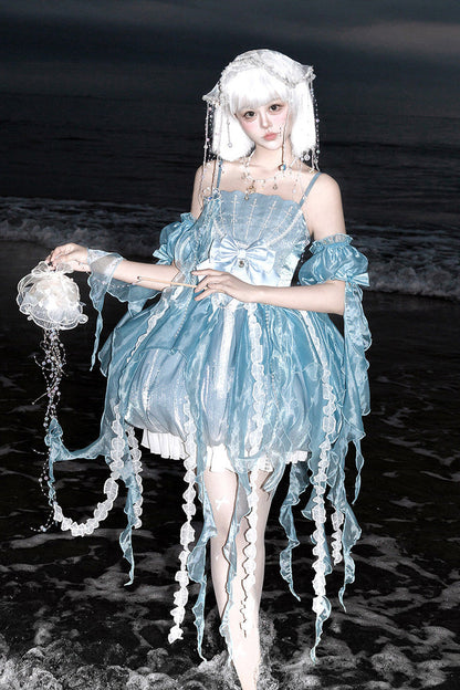 Dreamy Jellyfish Square Collar Printed Ruffled Lace JSK Set