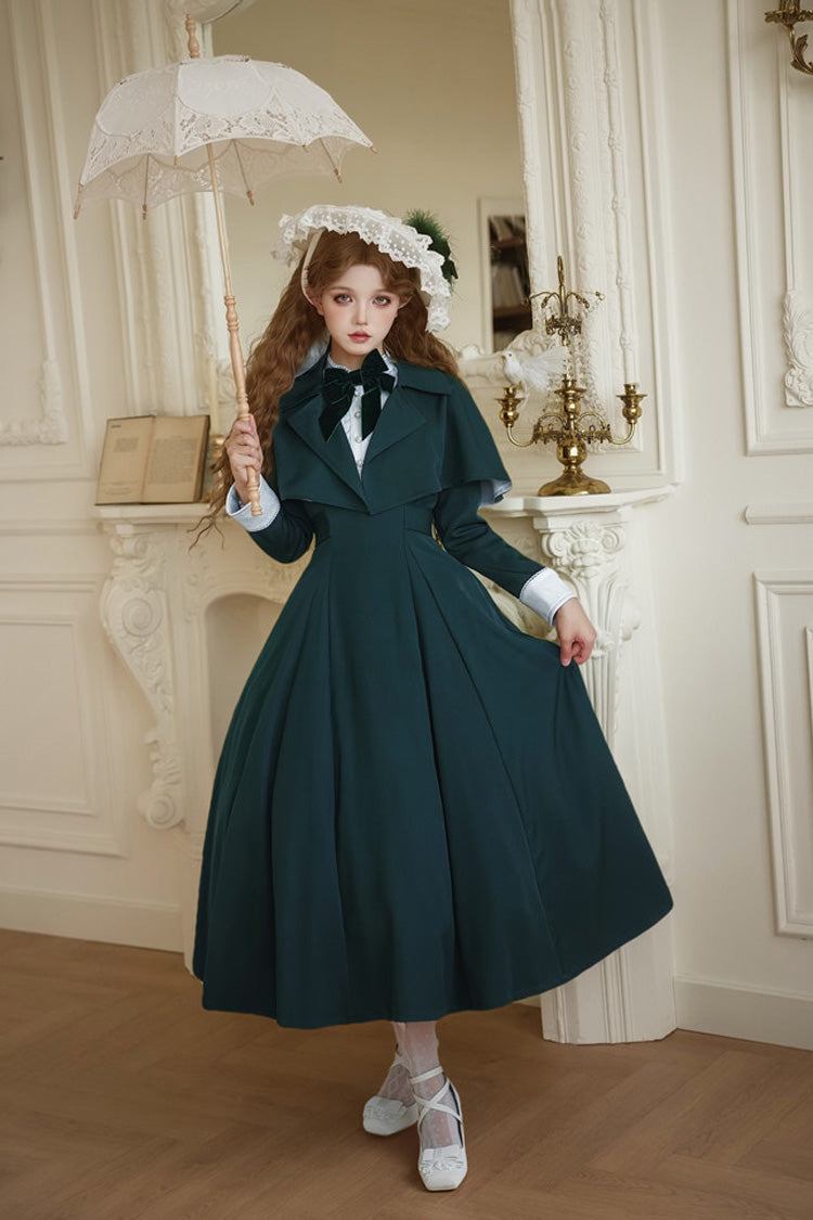 Emerald Donya Stand-Collar Long-Sleeve Gothic Bow OP Dress