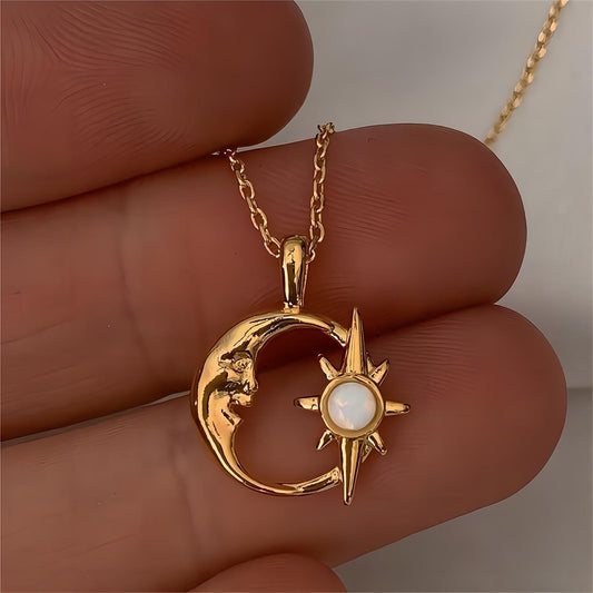 Gold Star Moon Necklace