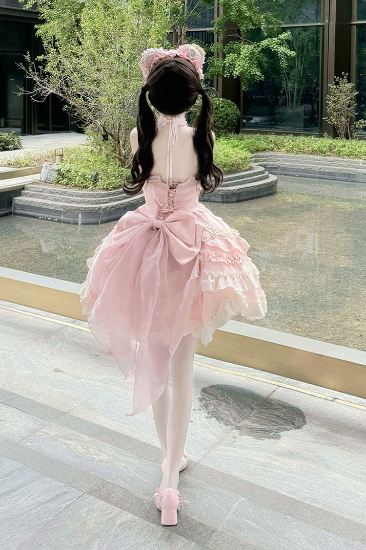 Blush Halter Sleeveless Embroidered Ruffle Ballerina JSK Set - Heart of Butterfly