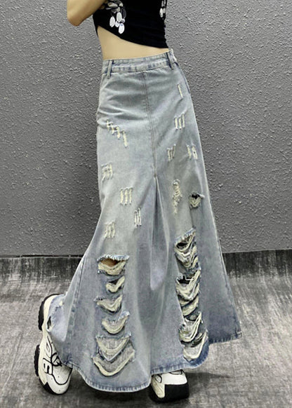 Jupe en jean taille haute avec poches bleu clair chic pour l'été EE014