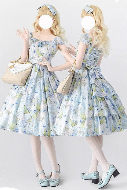Forest Basket Blueberry Hydrangea Chiffon Elegant Lolita JSK