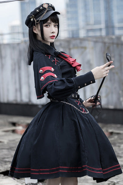 Gothic Officer Style Shirt and Skirt Ensemble