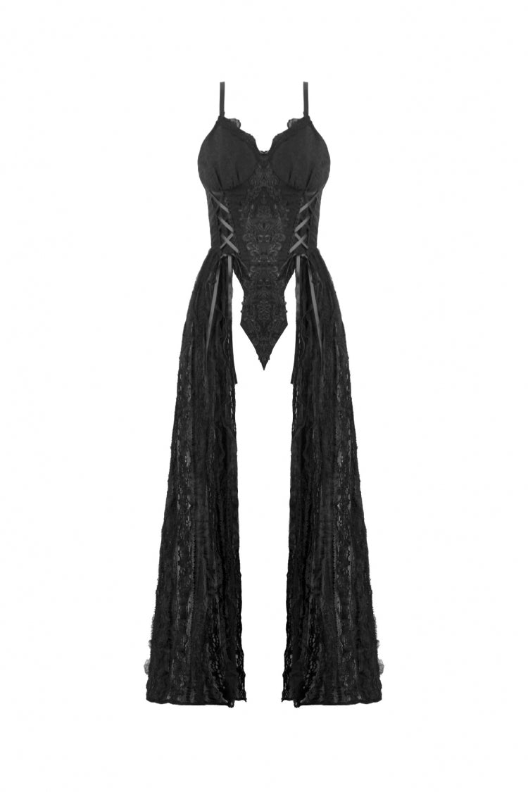 No-Sleeve Floral Lace-Up Gothic Slip Wedding Gown