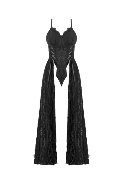 No-Sleeve Floral Lace-Up Gothic Slip Wedding Gown