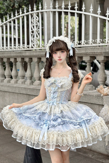Dreaming Butterfly Jacquard Ruffle Bow Lace Princess JSK