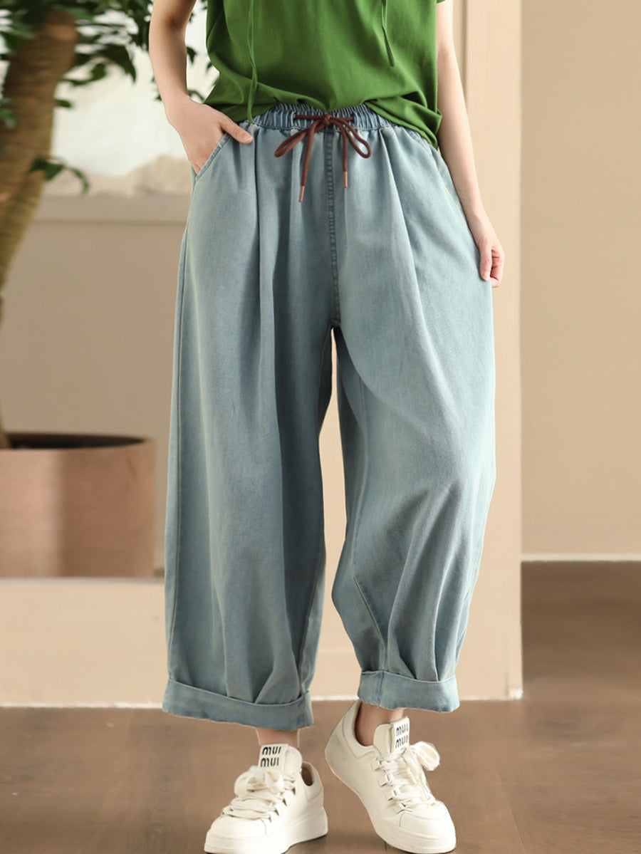 Women Summer Casual Solid Denim Loose Harem Pants FD003