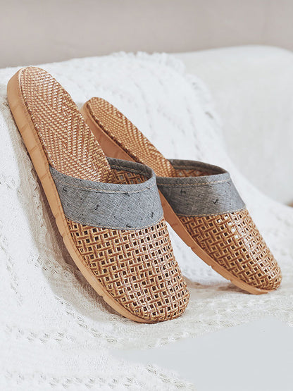 Women Summer Vintage Bamboo Weaving Spliced Slippers FG1022