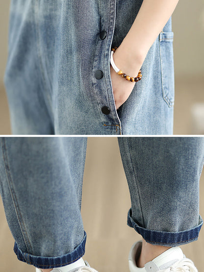 Denim Women Jumpsuits Loose Color Summer Casual Pure