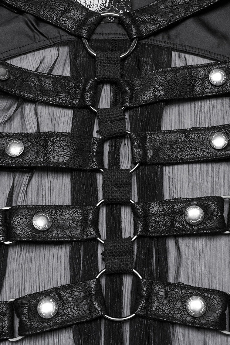 No-Sleeve Hooded Mesh Punk Harness Waistcoat