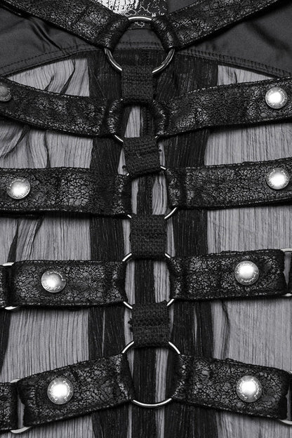 No-Sleeve Hooded Mesh Punk Harness Waistcoat