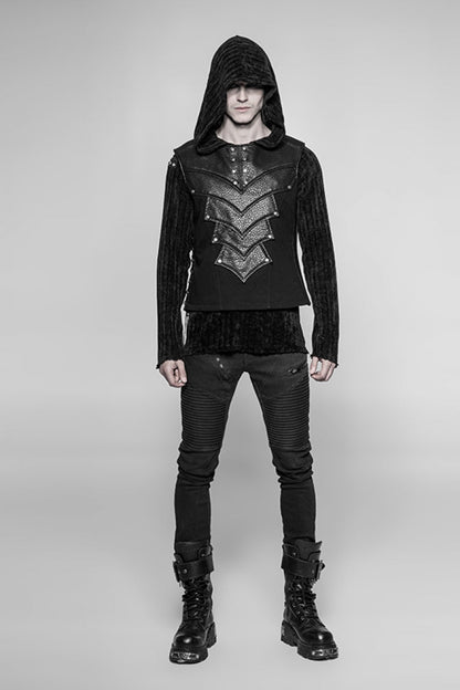 No-Sleeve Faux Leather Detailed Punk Waistcoat