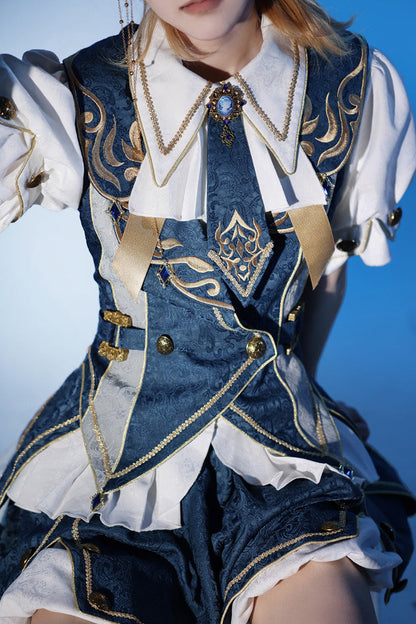 Azure Contract Magic Medieval Embroidery Classic Prince Handsome Ouji Lolita Coat