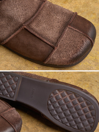 Flat Shoes Leather Vintage Women Autumn Spliced