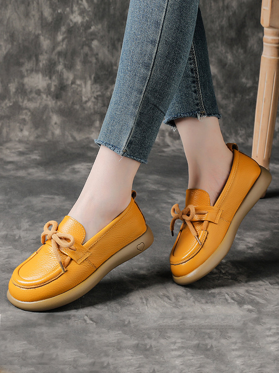 Vintage Shoes Leather Women Soft Flat Genuine