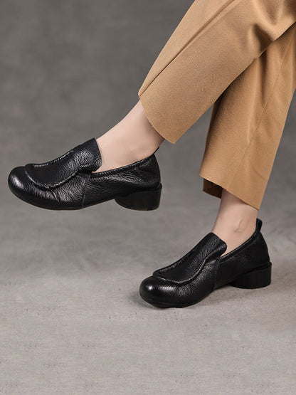 Women Summer Retro Soft Genuine Leather Low Heel Shoes CX013