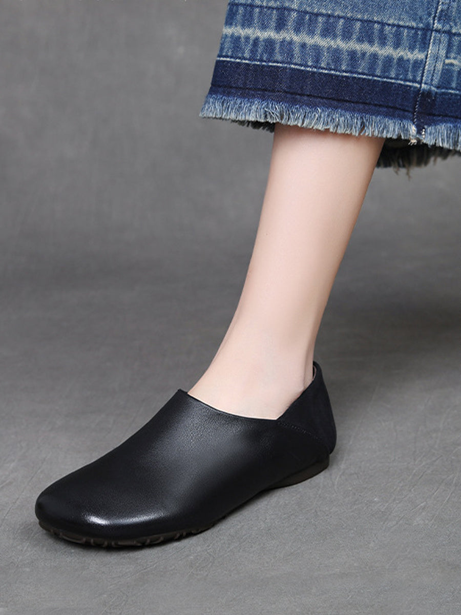 Spliced Leather Flat Soft Women Vintage Shoes