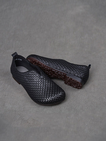 Women Weave Autumn Shoes Leather Vintage Genuine