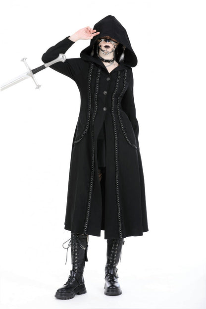 Hooded Punk Jacket with Ruffled Lace-Up Front for Women