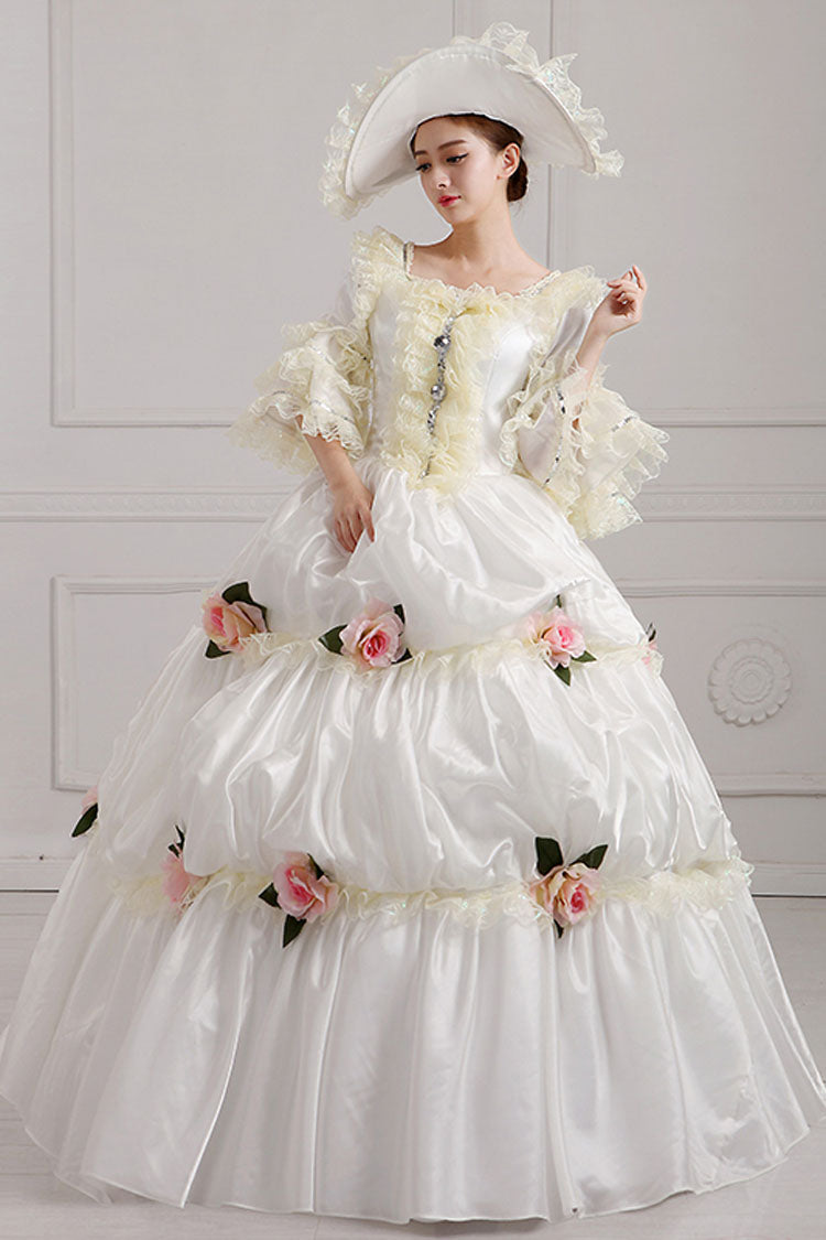 Ivory Court-Style High-Waist Floral Victorian Lolita Prom Gown