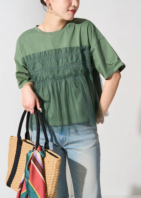 Fine Patchwork Green Tulle Oversized Tanks Summer