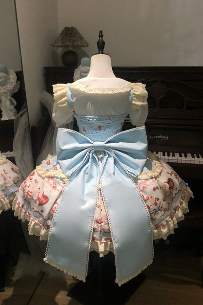 Azure Cute Rabbit Party Sleeveless Double Ruffled Bow Sweet Lolita Jumper Dress