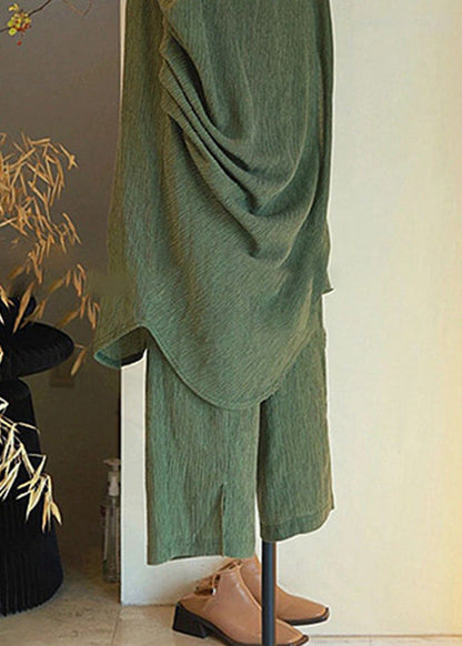 Button Cotton Set Sleeveless Asymmetrical Two Pieces Women Green