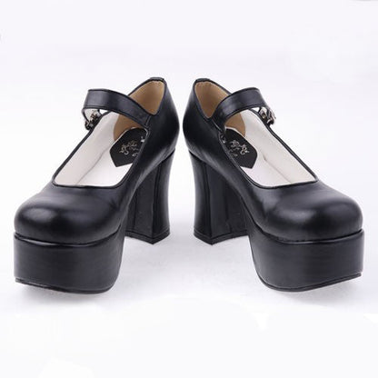 Round-Toe Platform PU Lolita Shoes in Black