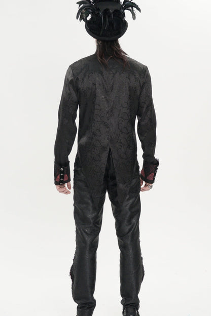 Crimson High-Neck Gothic Palace Shirt with Jacquard and Bow Accents