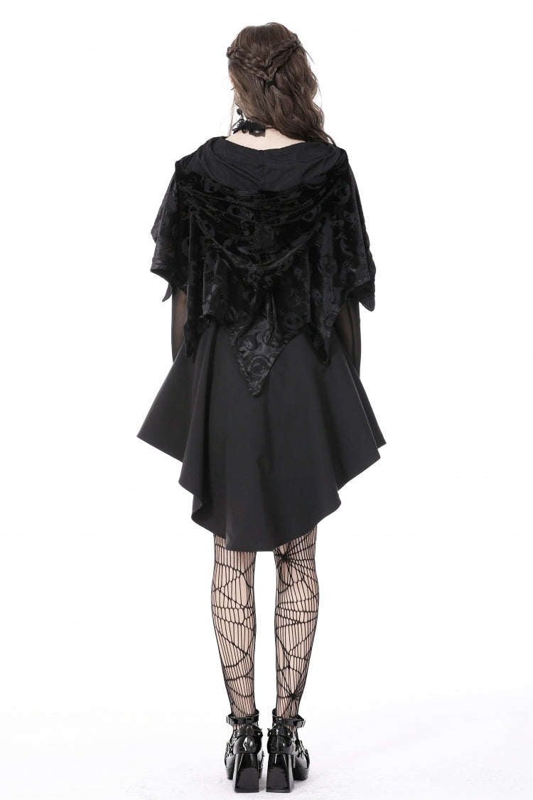 Velvet Hooded Cape with Skull Lace-Up Front
