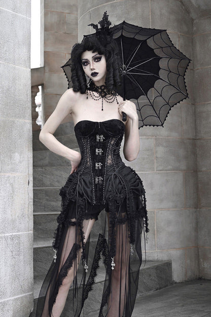 Ebony Cutout Corset Lace-Up Gothic Dress - Hell Alice