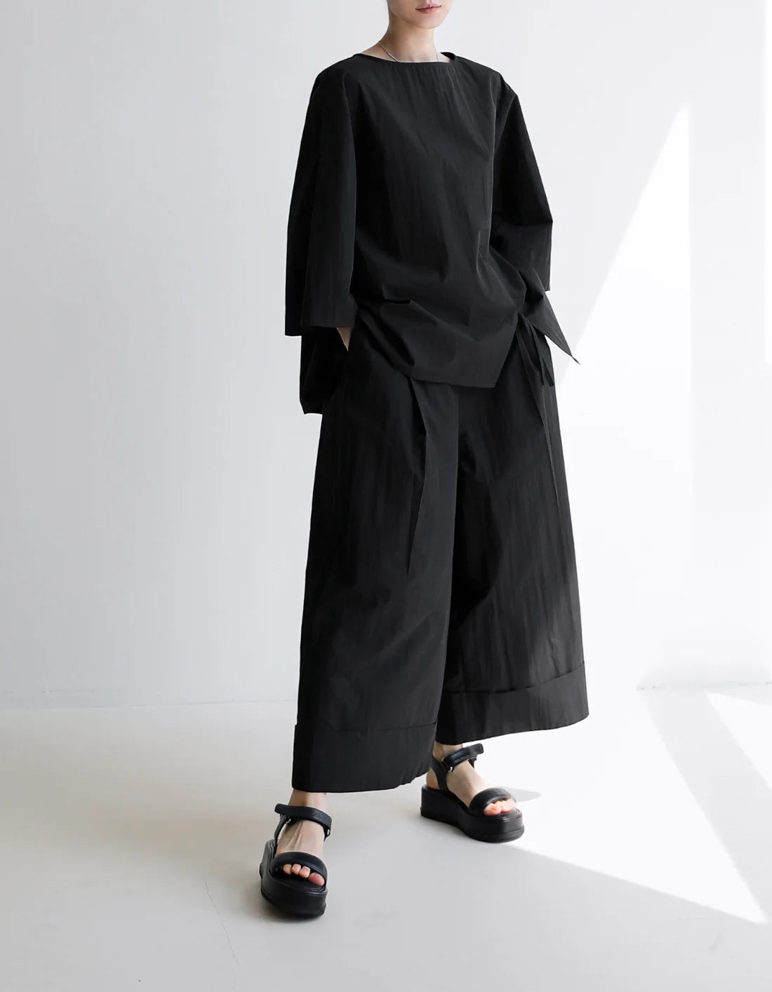 Casual Cotton Top Drawstring Sleeve Khaki Half Asymmetrical